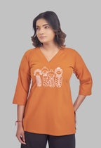 AARI KUTUMBH RUST SUMMER SHORT KURTA