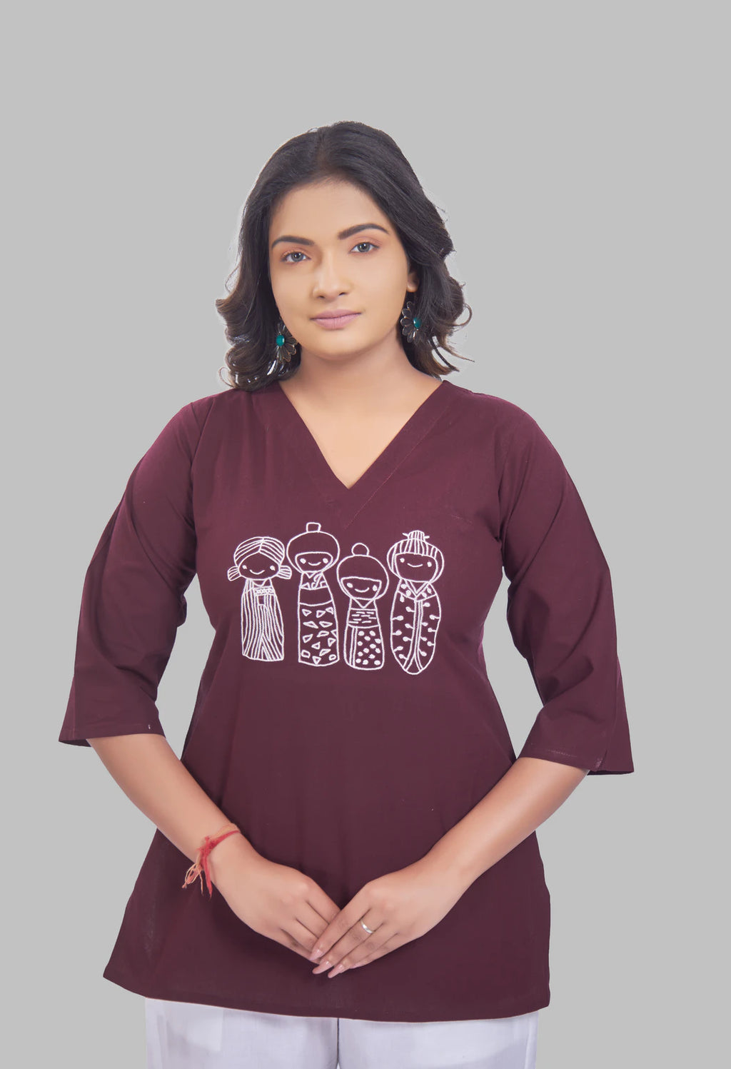 AARI KUTUMBH WINE SUMMER SHORT KURTA