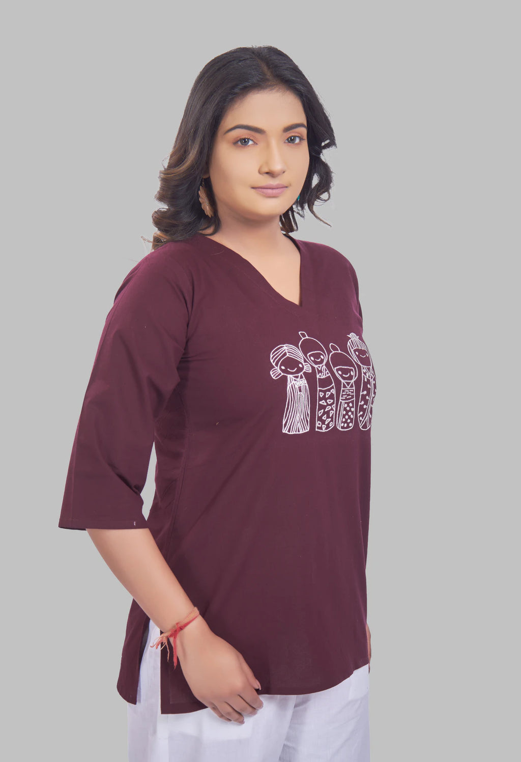 AARI KUTUMBH WINE SUMMER SHORT KURTA