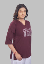AARI KUTUMBH WINE SUMMER SHORT KURTA