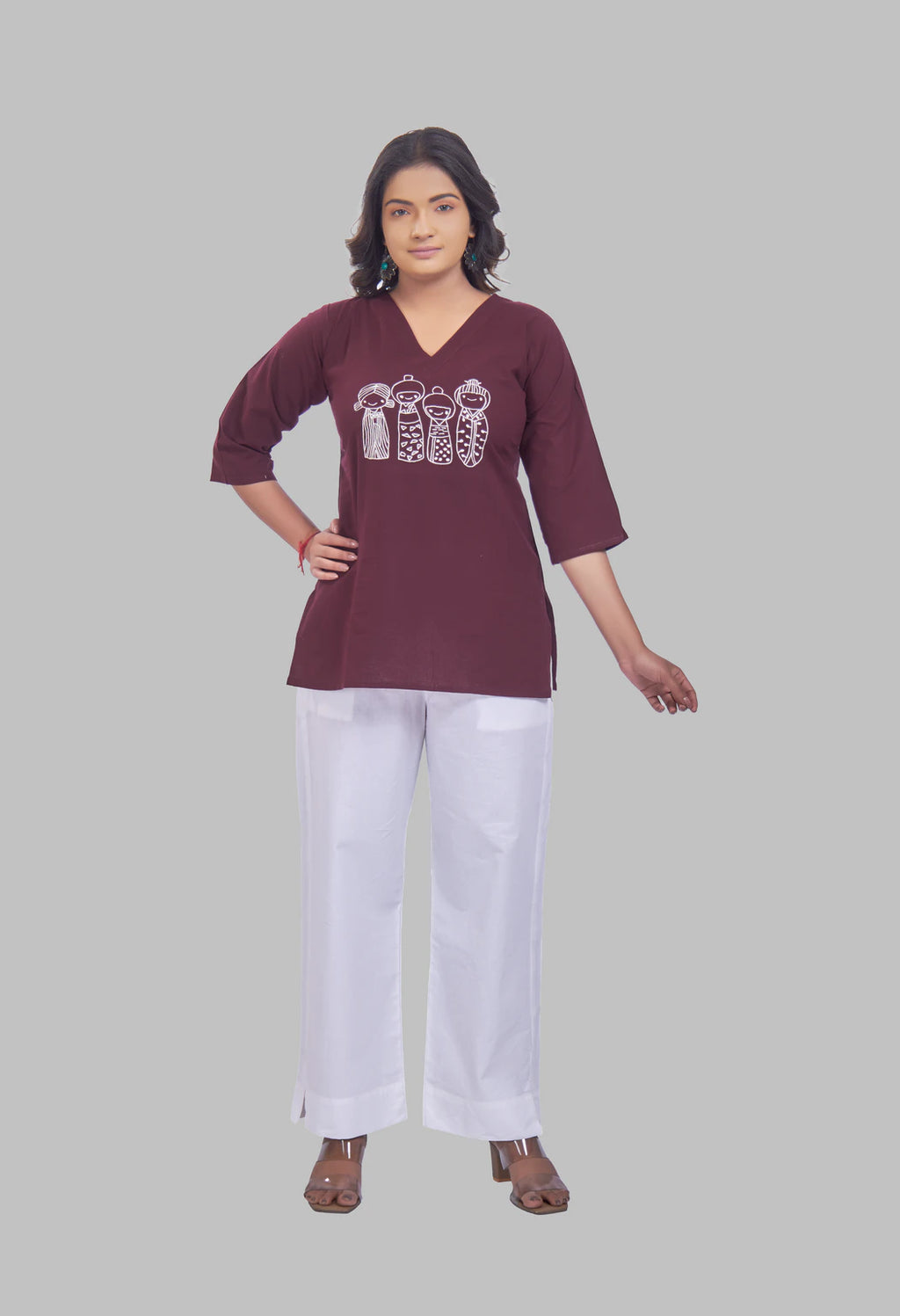 AARI KUTUMBH WINE SUMMER SHORT KURTA