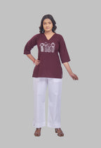 AARI KUTUMBH WINE SUMMER SHORT KURTA