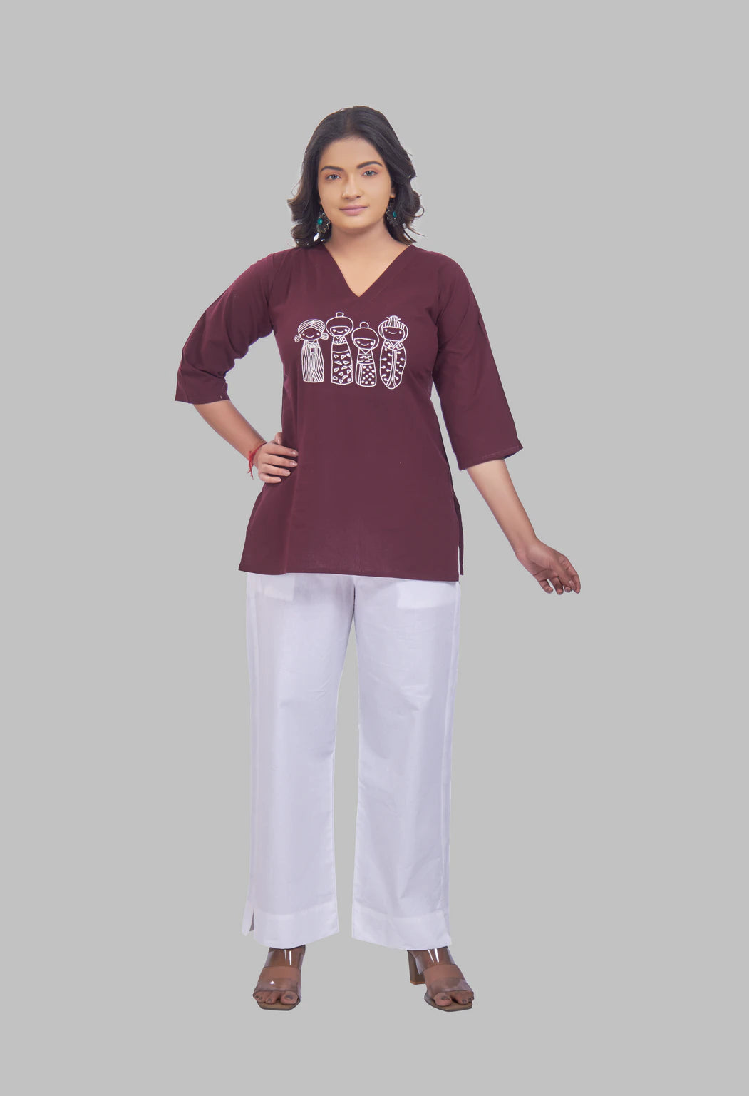 AARI KUTUMBH WINE SUMMER SHORT KURTA