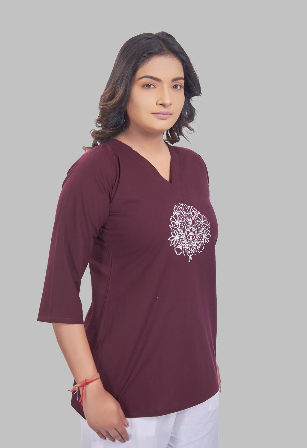LOTUS BLOOM WINE AARI SUMMER SHORT KURTA