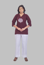 LOTUS BLOOM WINE AARI SUMMER SHORT KURTA